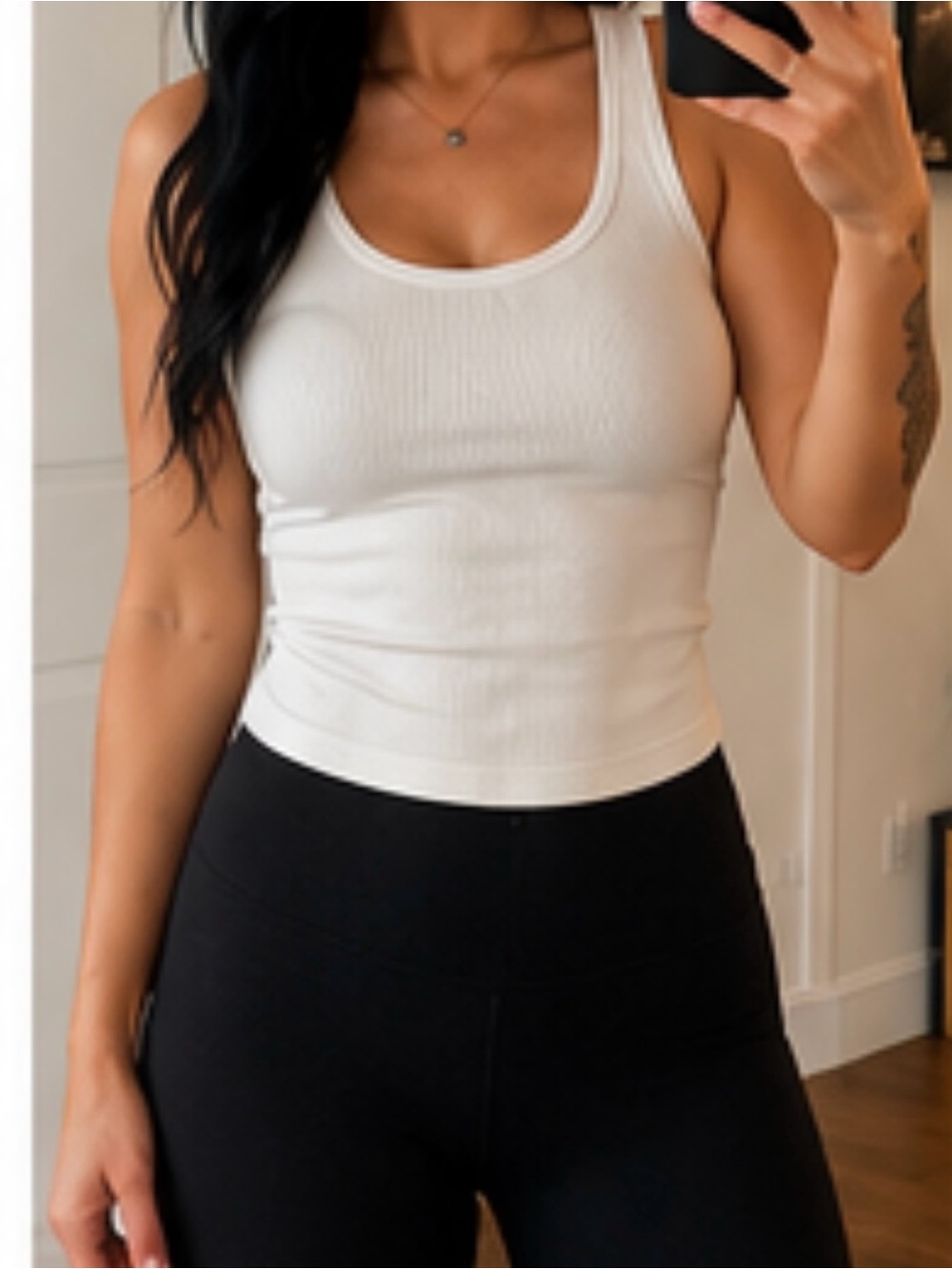 Zara Cream Ribbed Scoop Neck Tank
